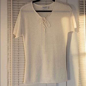 Cream crochet style knit shirt
